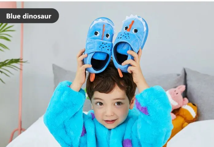 Animal Cartoon Design Fluffy Warm Slippers For Kids