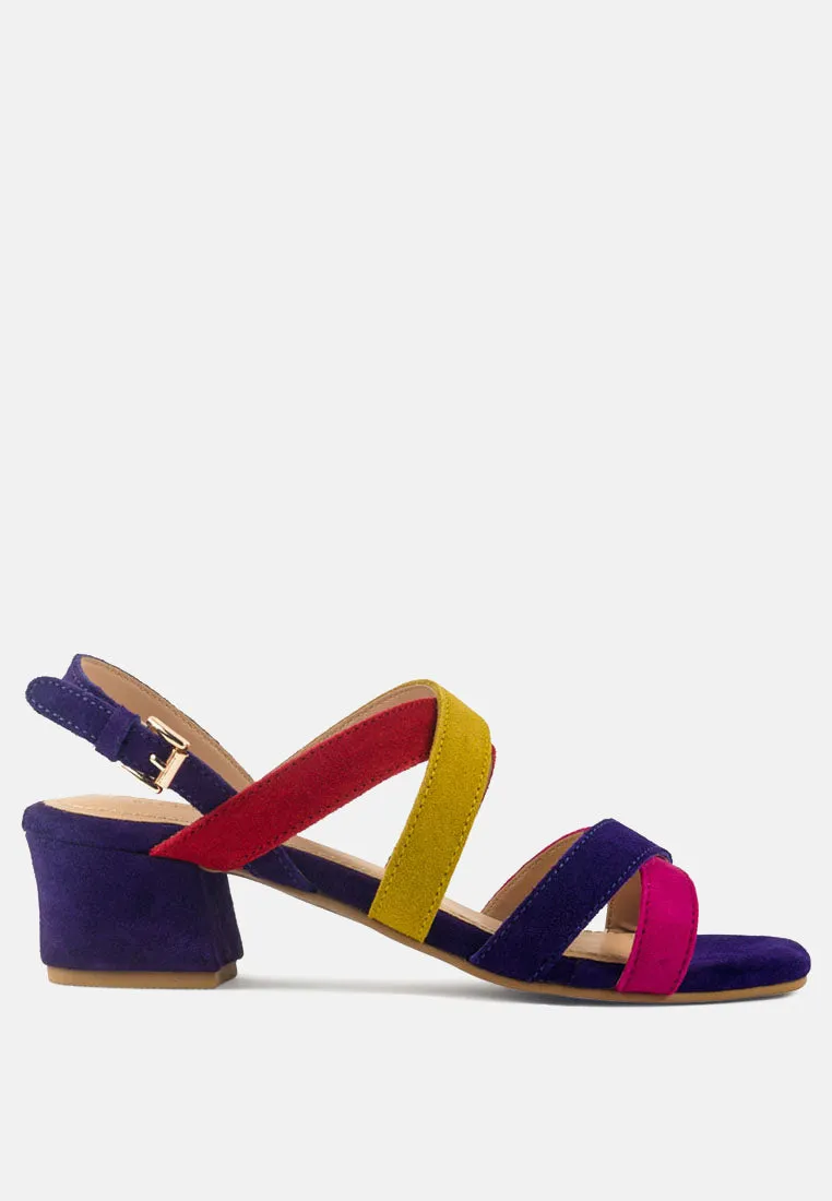 ASTRID Blue Mid Heeled Block Leather Sandal