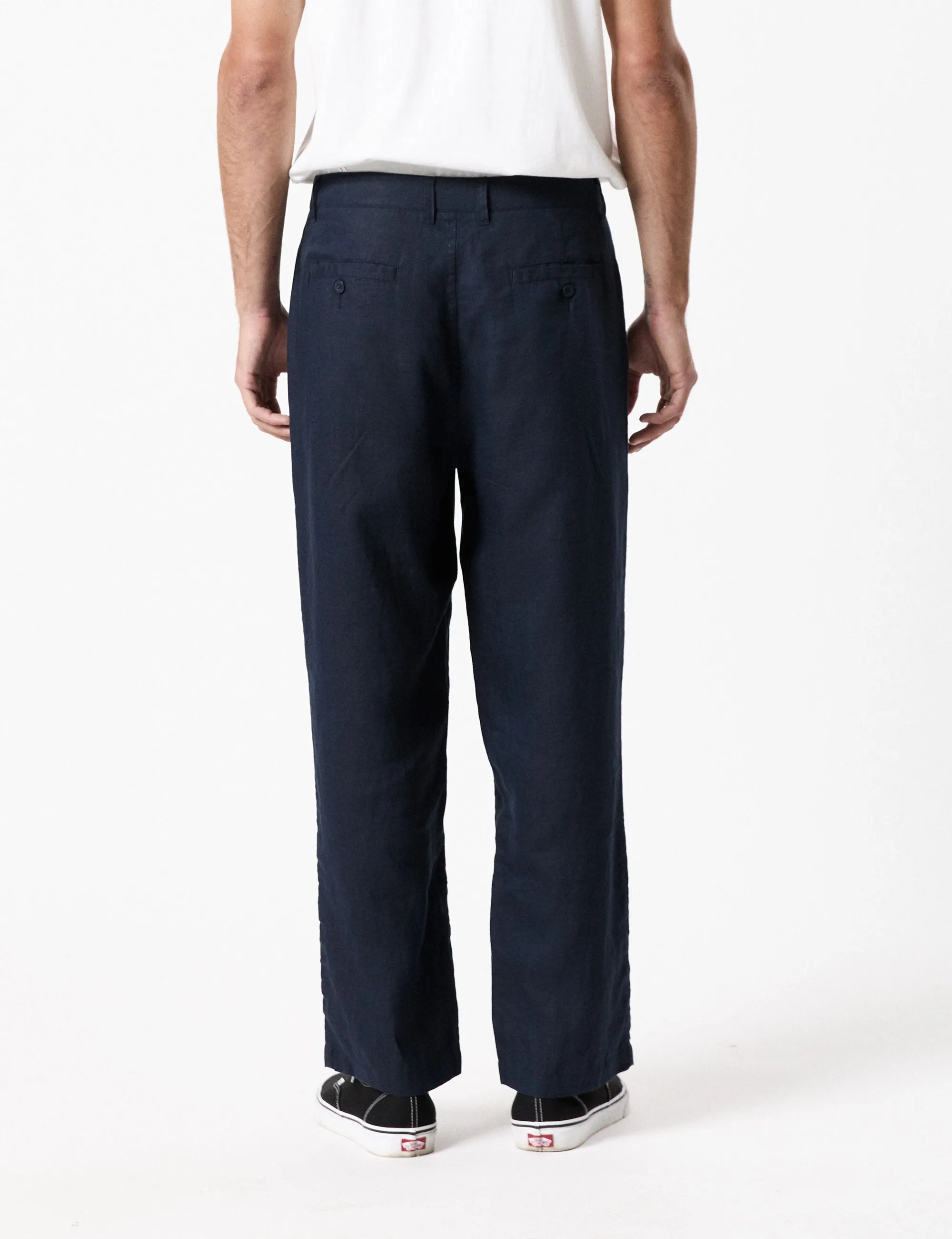 Brooklyn Linen Pleated Pant - Navy