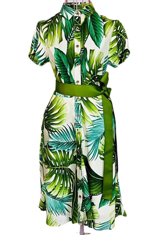 Cora Spearman Hawaii WOMENS Monstera 21 Ivory Aloha Shirt Dress