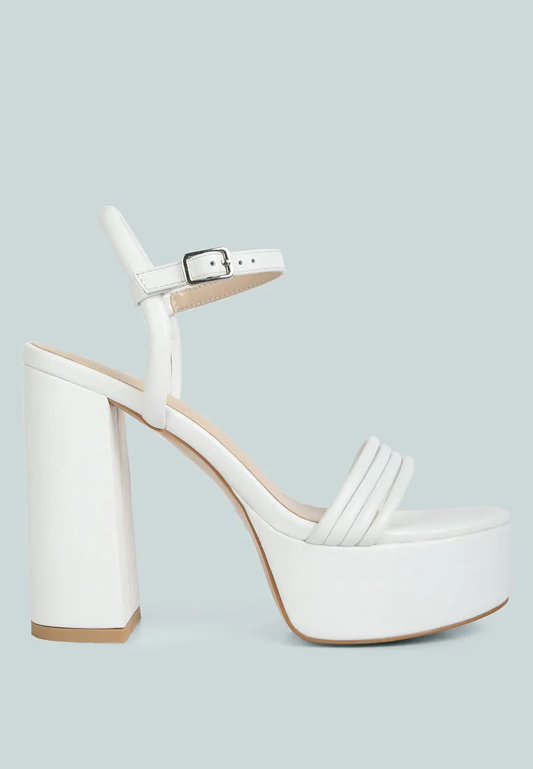 Cruella White Block Heel Platform Sandals