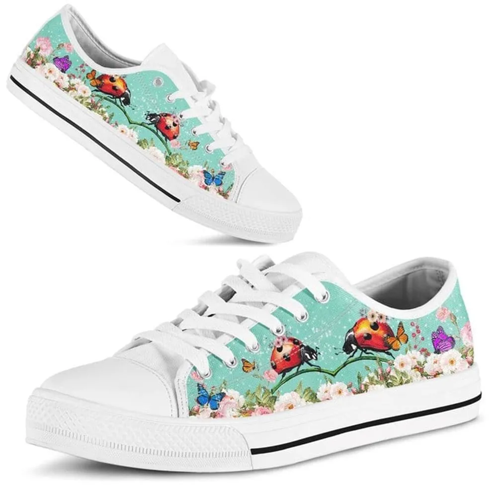 Cute Couple Lady Bug Love Flower Watercolor Low Top Shoes, Low Top Sneaker, Low Top Canvas Shoes