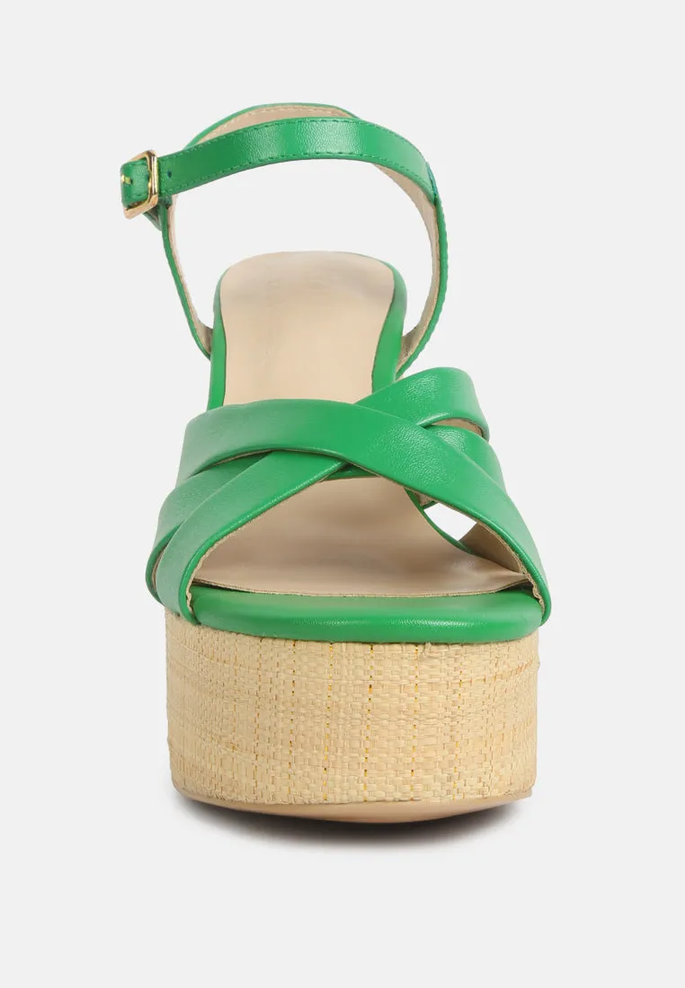 De-Vil Crisscross Straps Block Heel Sandals In Green