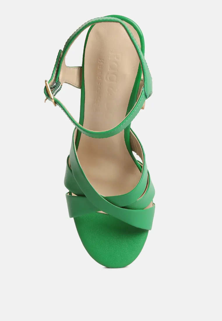 De-Vil Crisscross Straps Block Heel Sandals In Green