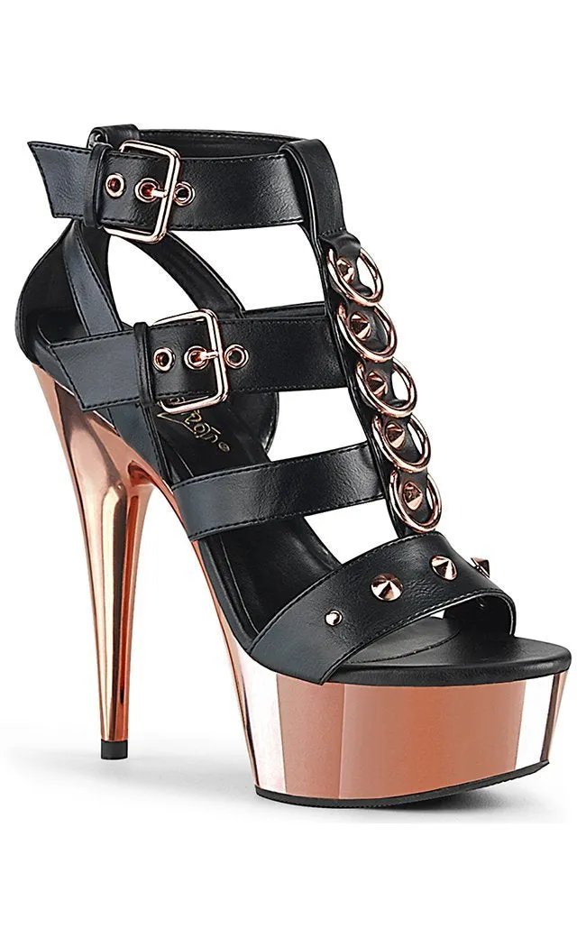 DELIGHT-658 Black & Rose Gold Platform Heels