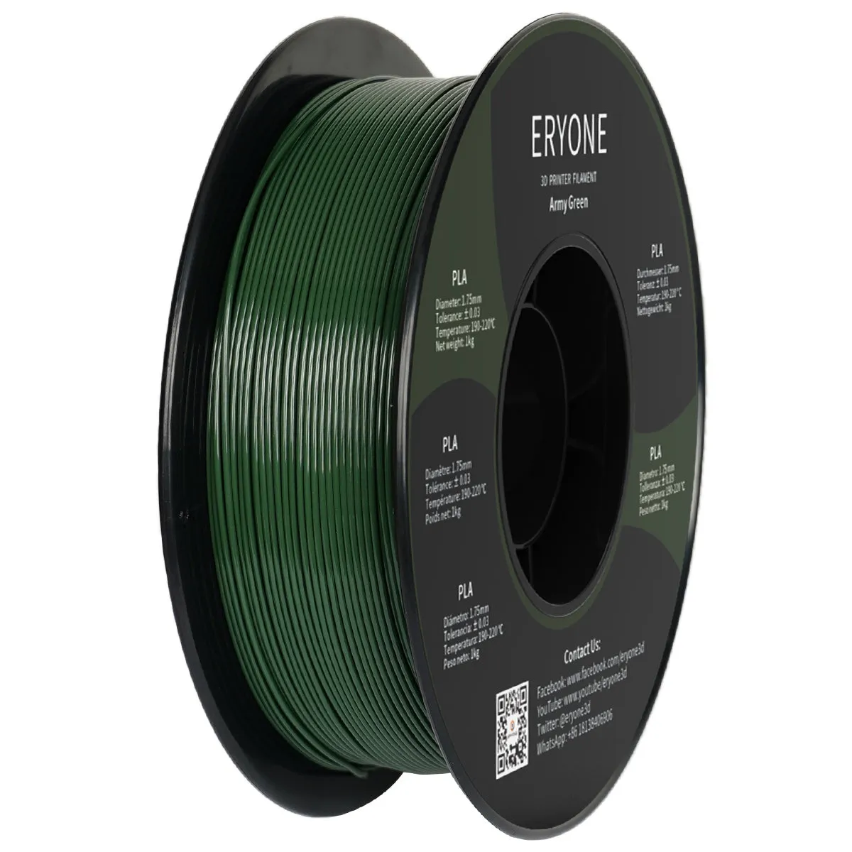 ERYONE PLA 3D Printer Filament 1.75mm, Dimensional Accuracy  /- 0.05 mm 1kg (2.2LBS)/Spool