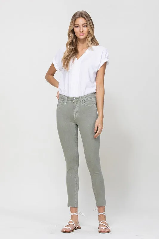 Flying Monkey Mid Rise Denim Olive Skinny Fray Hem *Online Only*