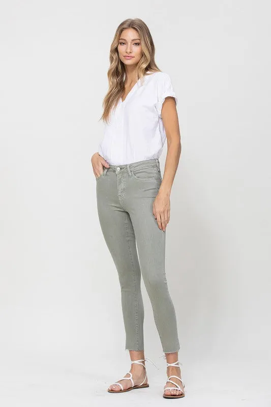 Flying Monkey Mid Rise Denim Olive Skinny Fray Hem *Online Only*