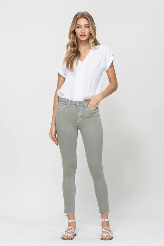 Flying Monkey Mid Rise Denim Olive Skinny Fray Hem *Online Only*