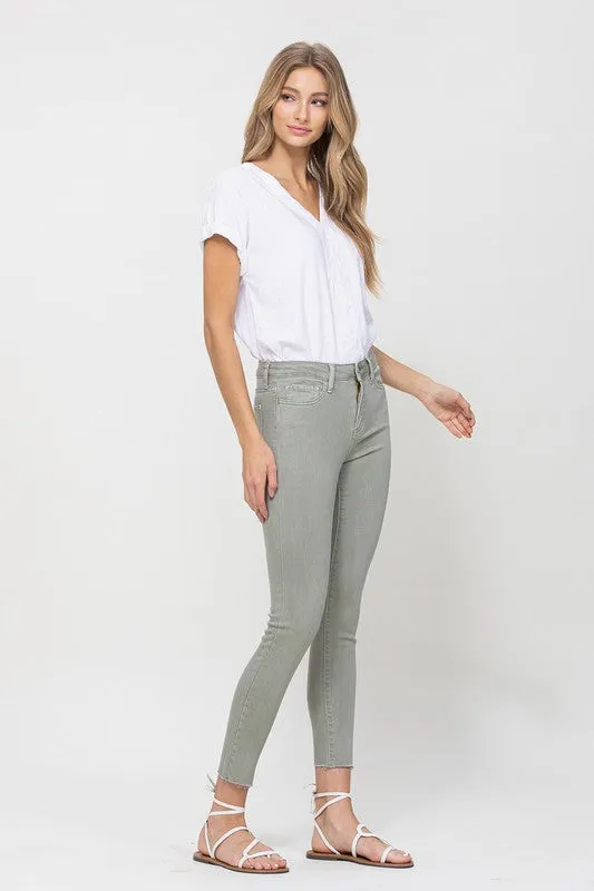 Flying Monkey Mid Rise Denim Olive Skinny Fray Hem *Online Only*