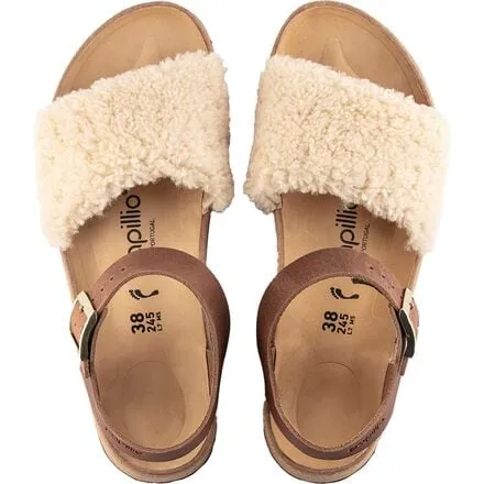 Glenda Teddy Skinny Sandals - Women's Birkenstock, Cognac/Eggshell Shearling