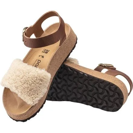 Glenda Teddy Skinny Sandals - Women's Birkenstock, Cognac/Eggshell Shearling