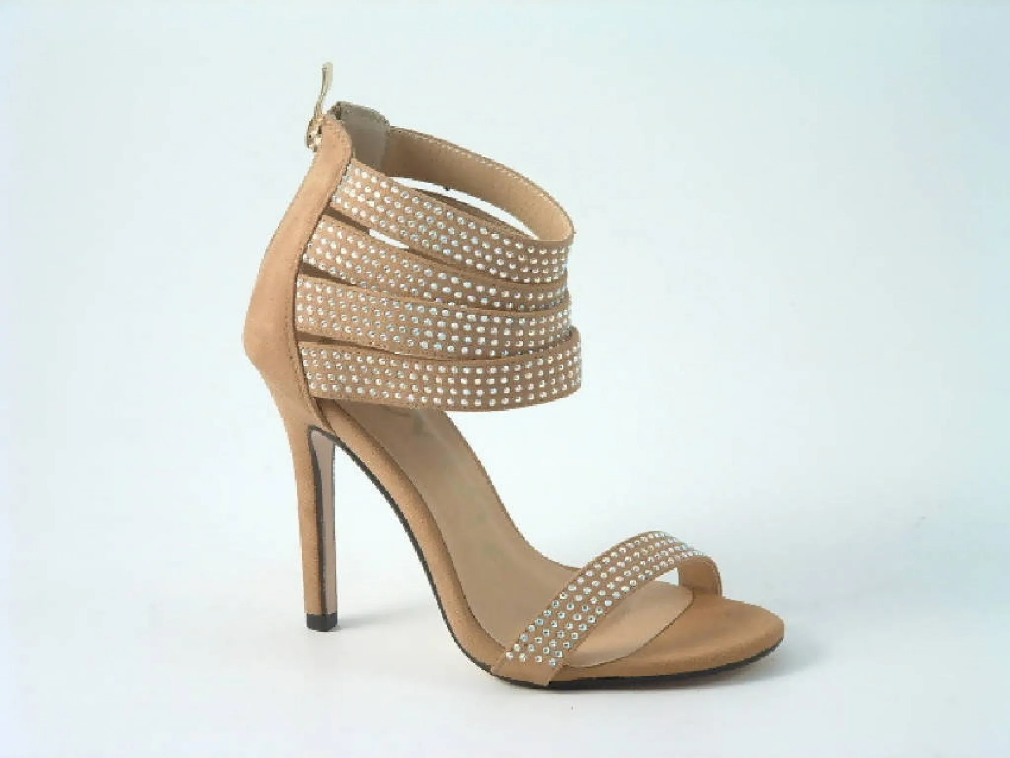 Glitz Shoes Diamante Faux Suede Strap Heeled Sandals