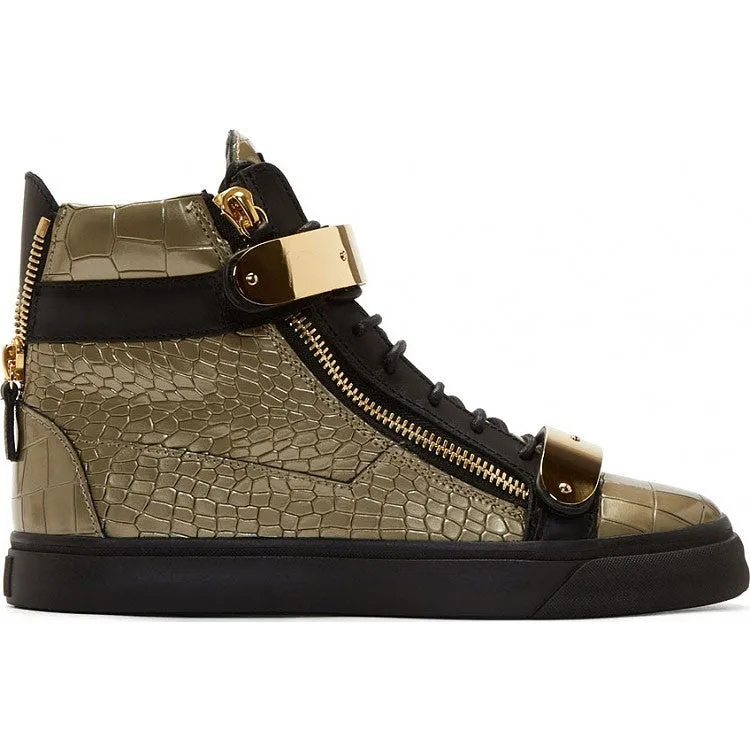 Gold mixed with black leather sneaker with texture