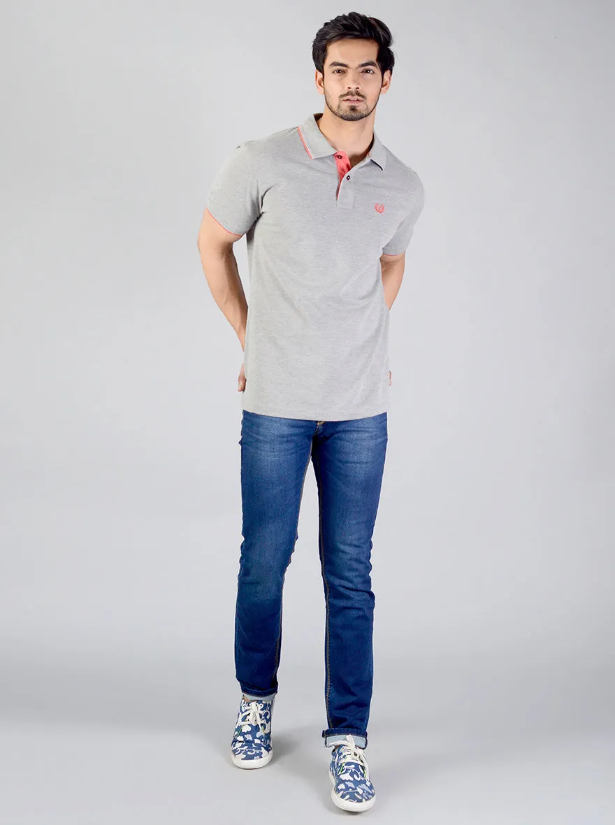 Light Grey Solid Slim Fit Polo T-shirt | Greenfibre