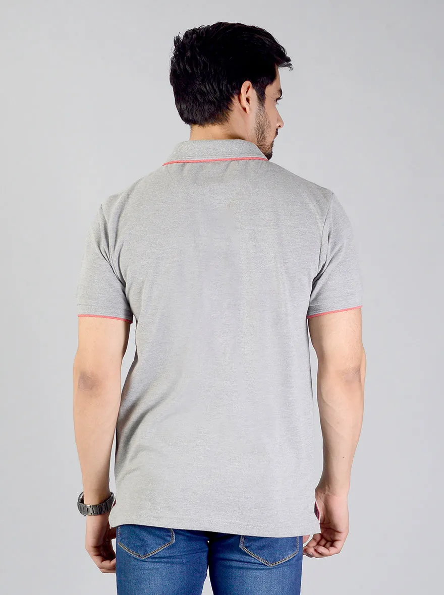 Light Grey Solid Slim Fit Polo T-shirt | Greenfibre