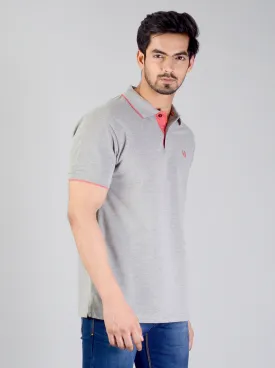 Light Grey Solid Slim Fit Polo T-shirt | Greenfibre