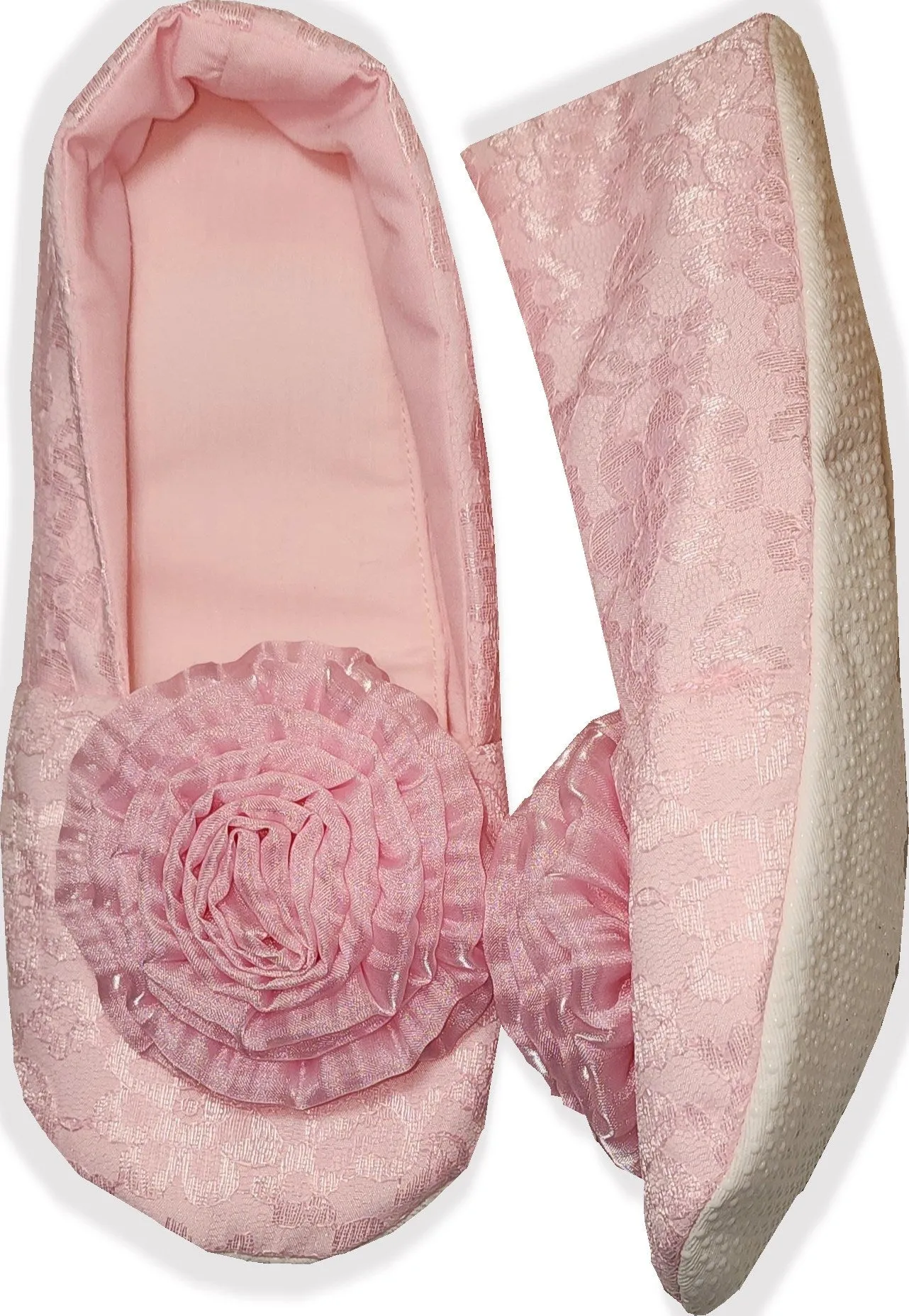 Made to Fit You Pink Lace Big Rosette Adult Baby Sissy Booties Slippers by Leanne's