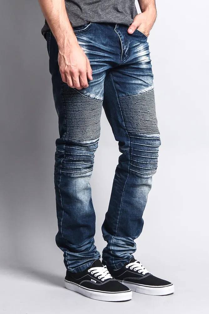 Men's Washed Biker Twill Denim Jeans