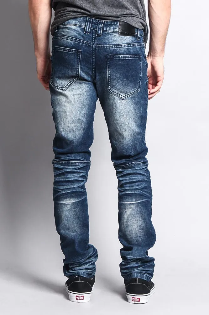 Men's Washed Biker Twill Denim Jeans