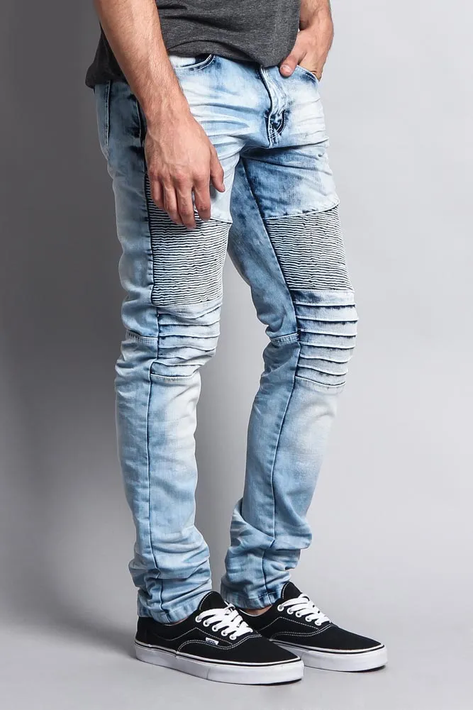 Men's Washed Biker Twill Denim Jeans