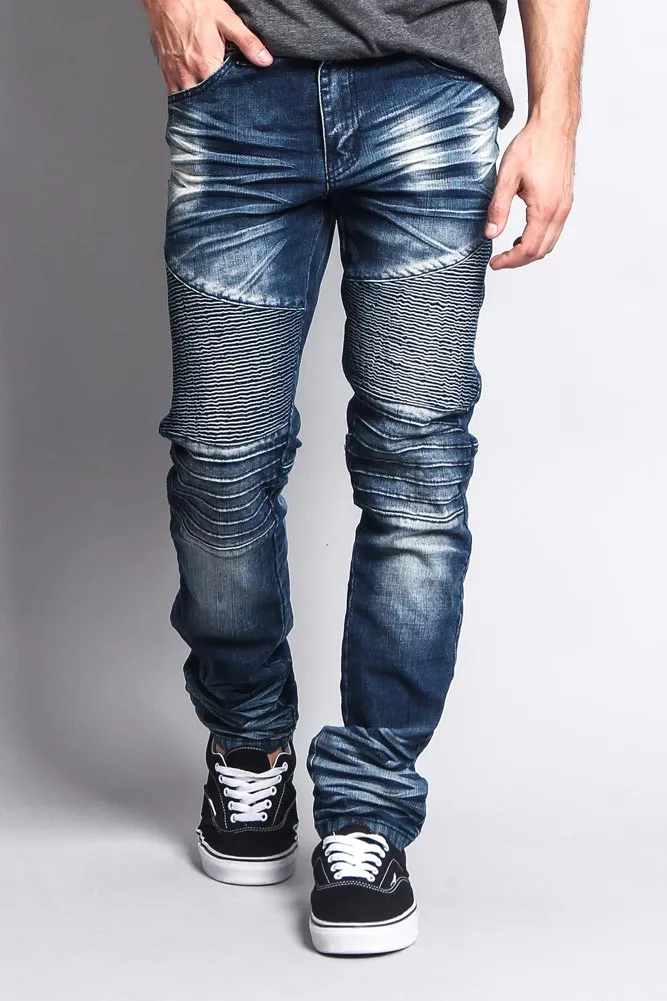 Men's Washed Biker Twill Denim Jeans