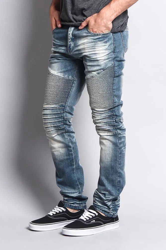 Men's Washed Biker Twill Denim Jeans