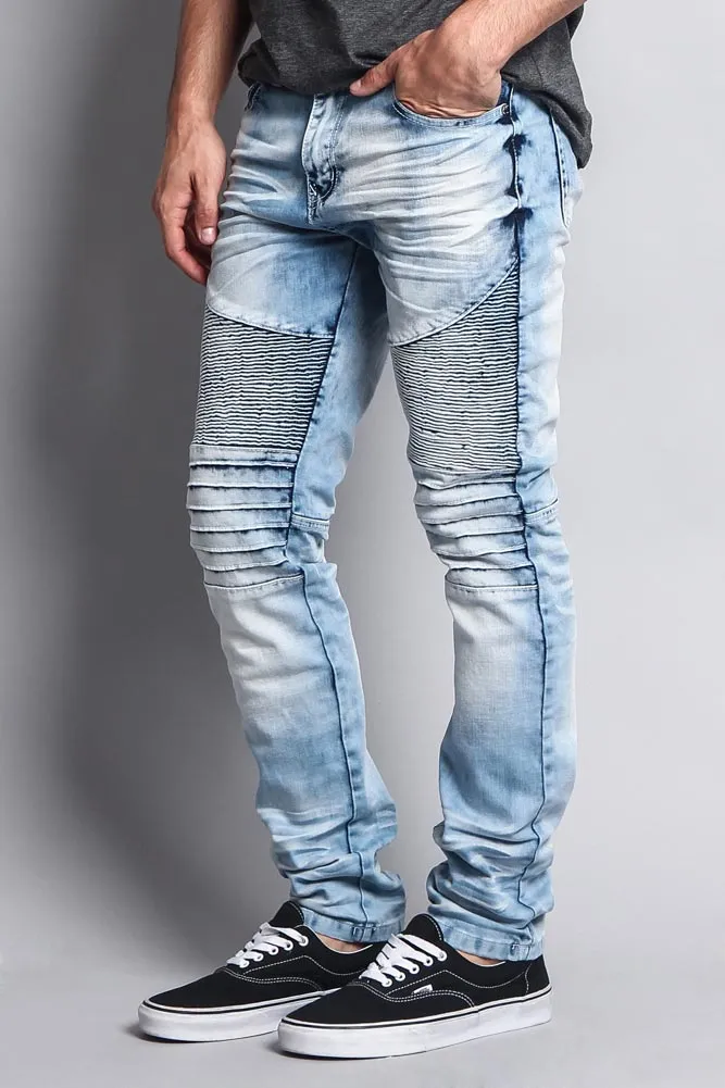 Men's Washed Biker Twill Denim Jeans