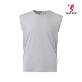 MULTISPORT SLEEVELESS MINI EYELET ROUND NECK PLAIN TEE (LIGHT GREY)