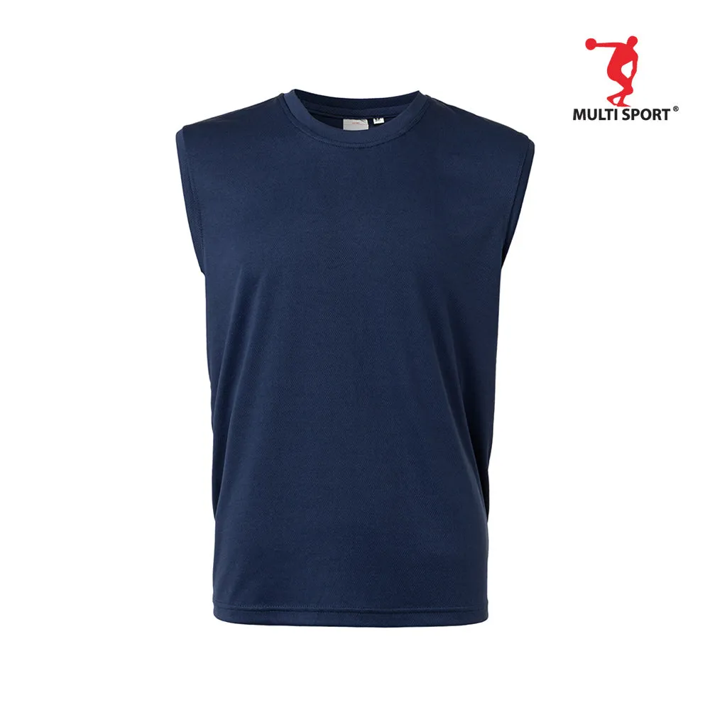 MULTISPORT SLEEVELESS MINI EYELET ROUND NECK PLAIN TEE (NAVY BLUE)