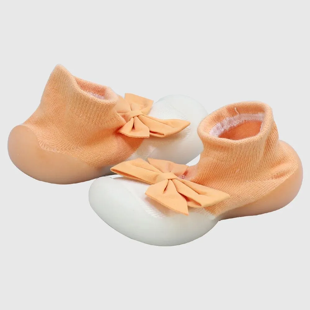 ORANGE BOW GRIPPER SLIPPER WINTER THICK COTTON BABY SOCKS