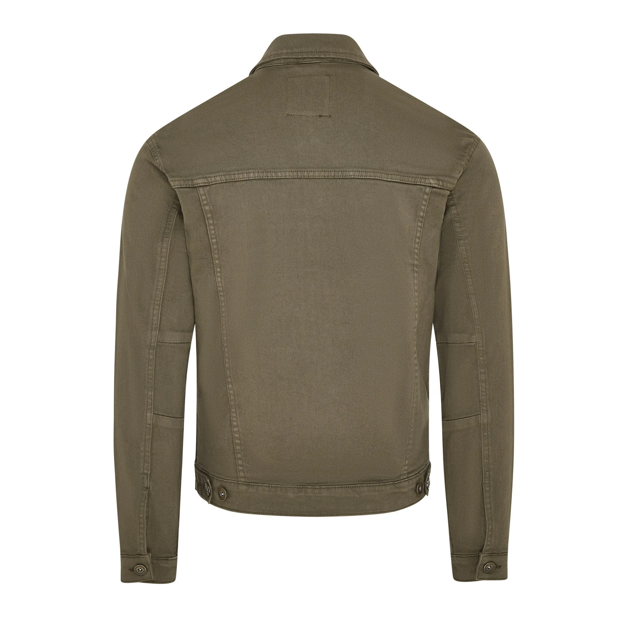 Pendle mens twill trucker jacket with comfort stretch in Olive