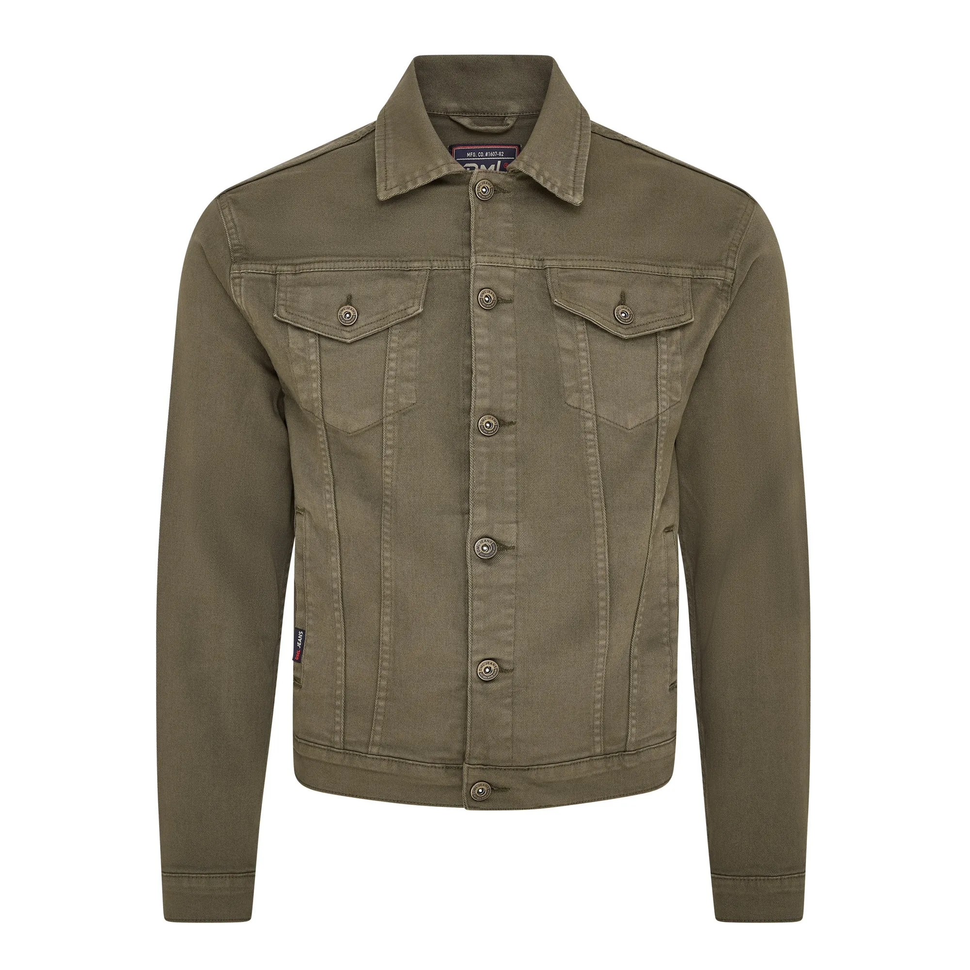 Pendle mens twill trucker jacket with comfort stretch in Olive