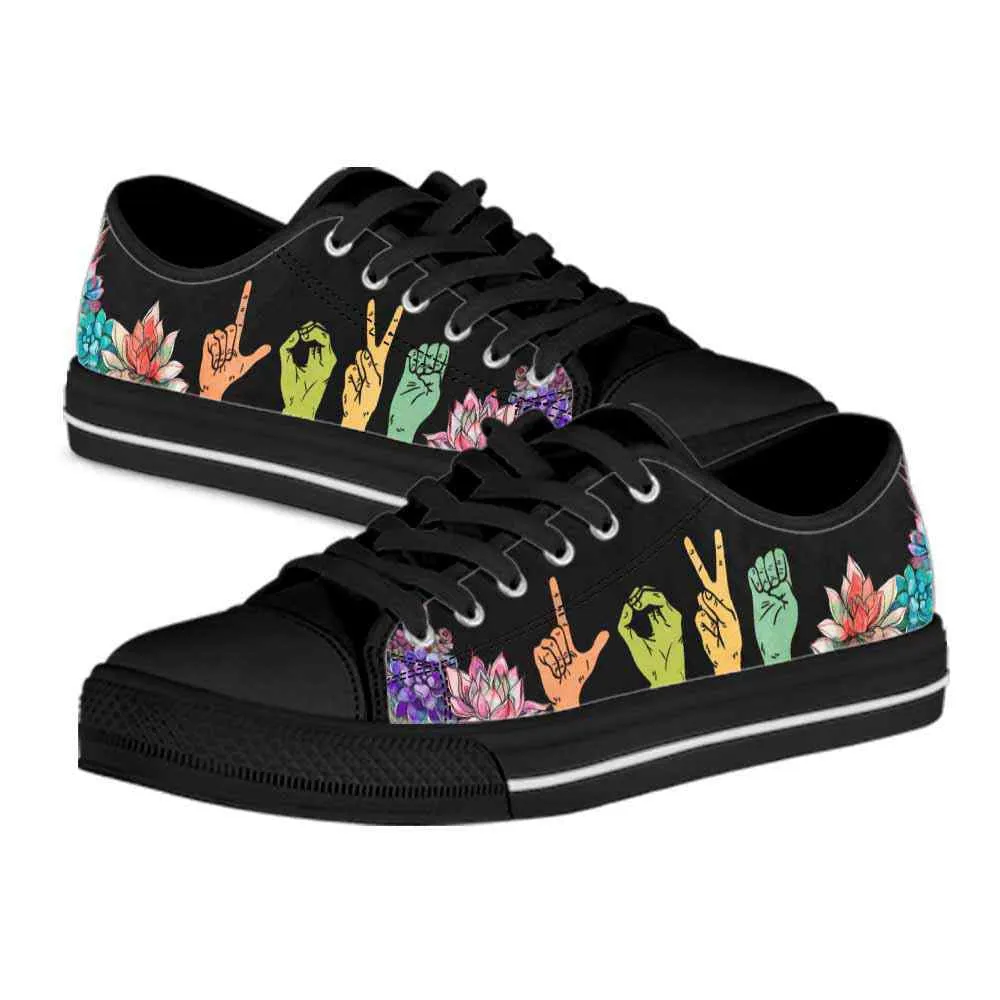 Sign Language Hands Love Flowers Low Top Shoes, Teacher Shoes, Low Top Sneakers