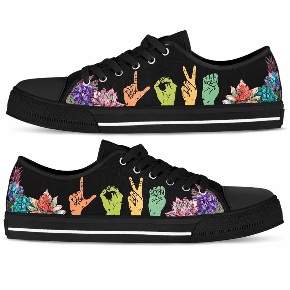 Sign Language Hands Love Flowers Low Top Shoes, Teacher Shoes, Low Top Sneakers