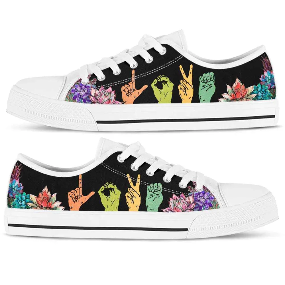 Sign Language Hands Love Flowers Low Top Shoes, Teacher Shoes, Low Top Sneakers