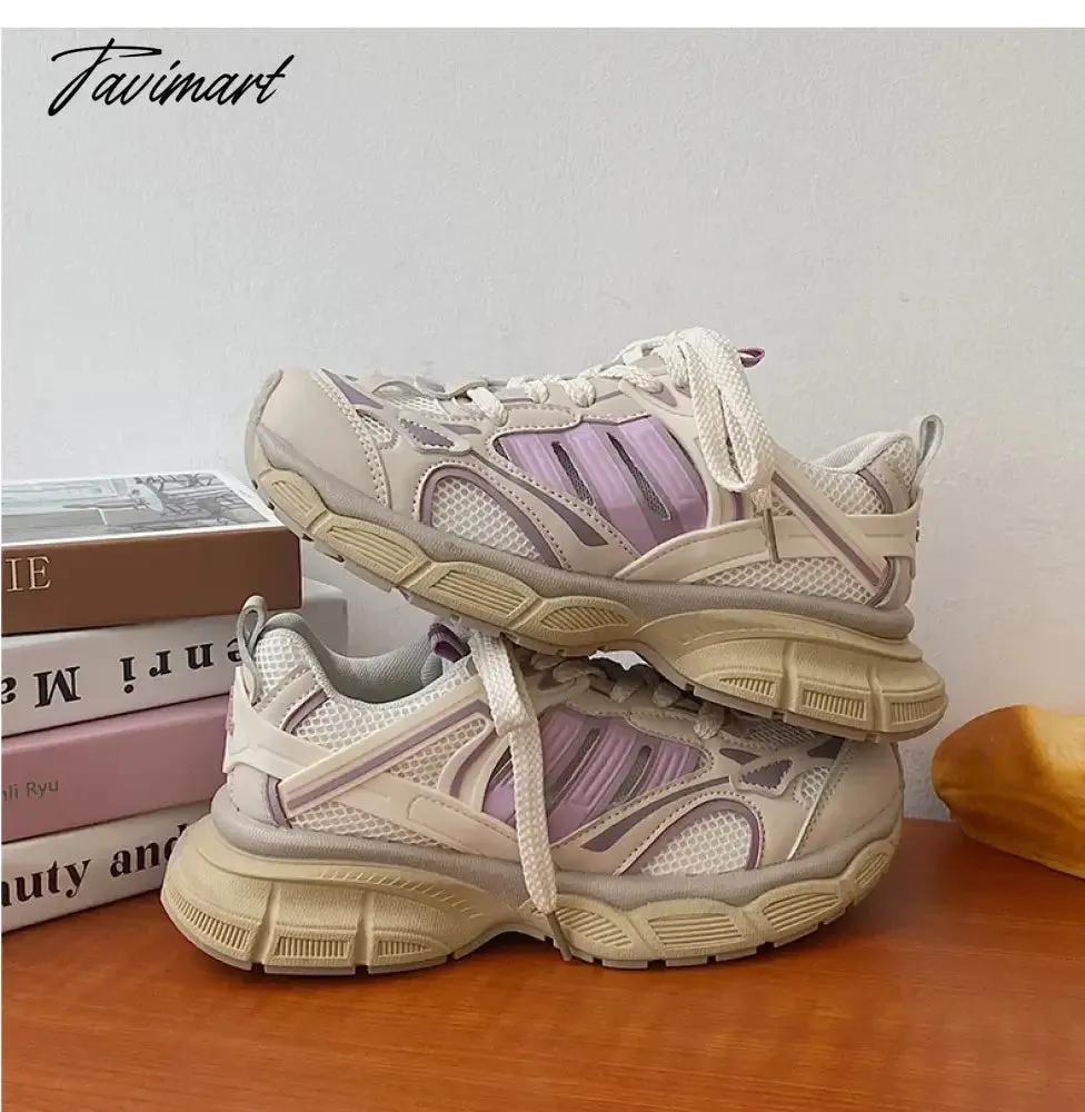 Tavimart Platform daddy shoes women new summer vintage breathable mesh lightweight sneakers