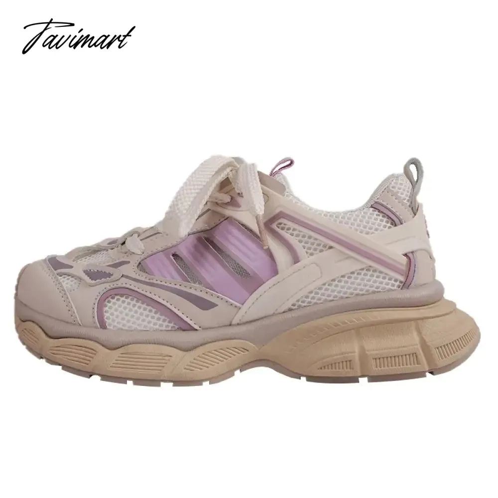 Tavimart Platform daddy shoes women new summer vintage breathable mesh lightweight sneakers