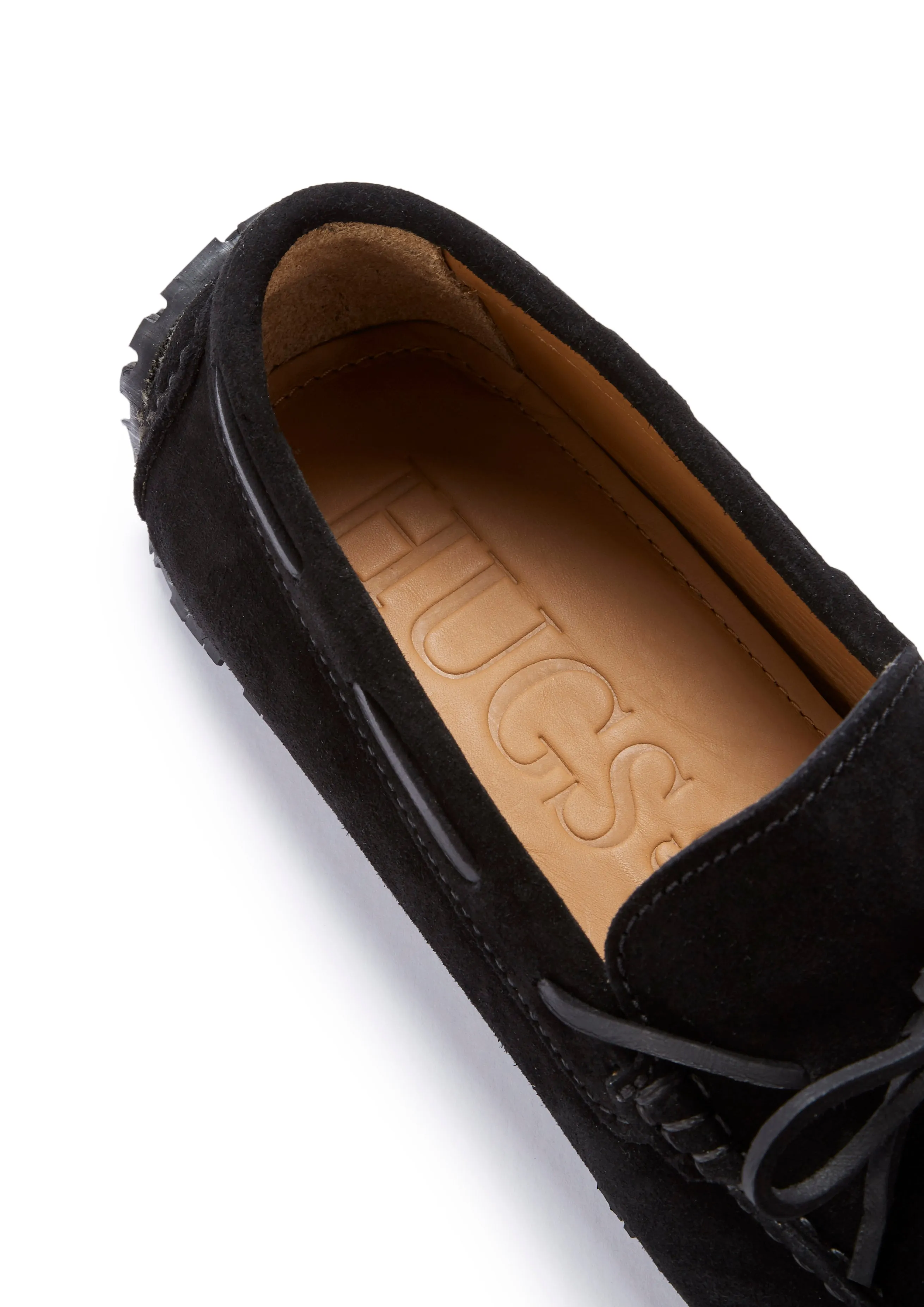 Tyre Sole Laced Driving Loafers, black suede