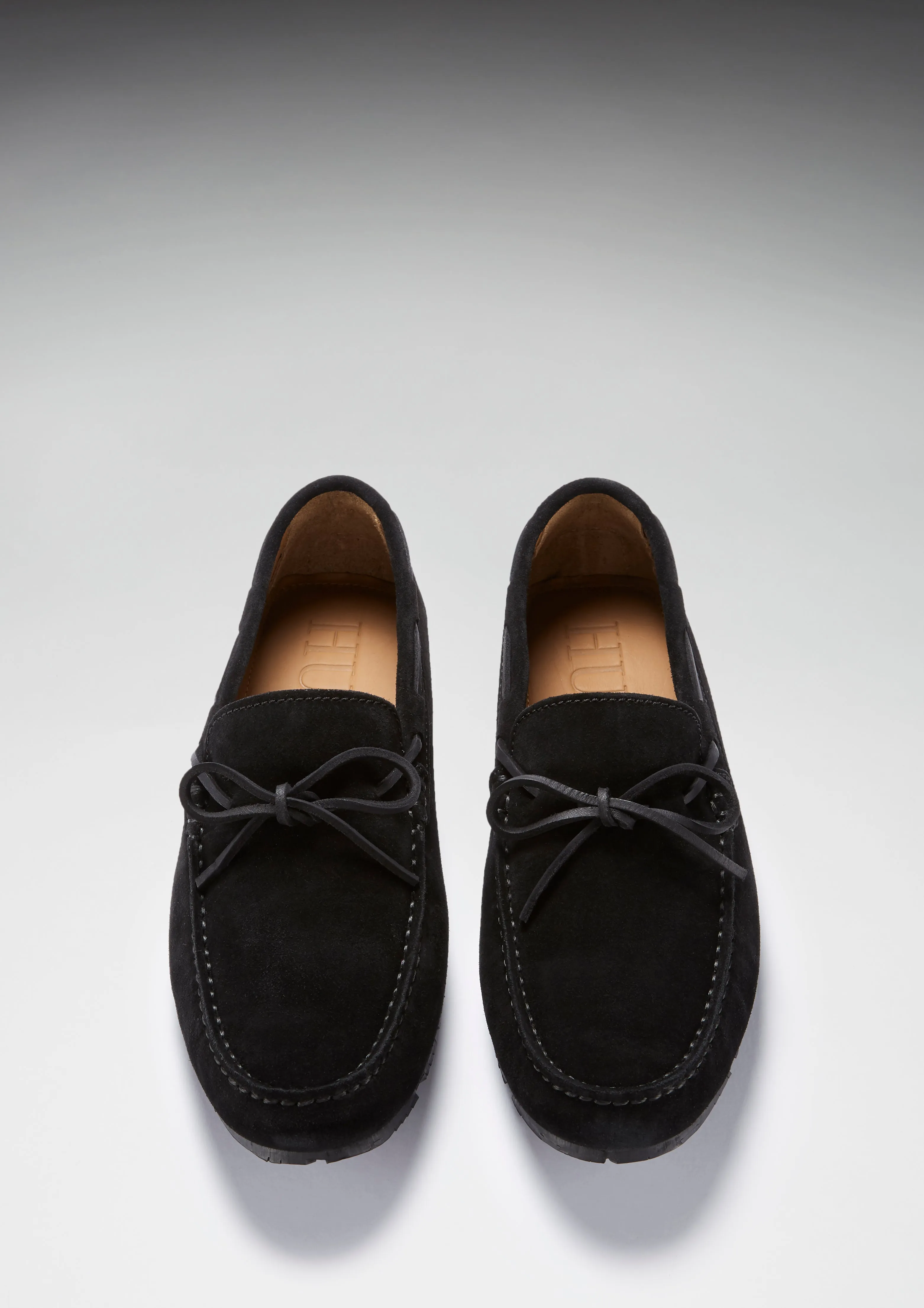 Tyre Sole Laced Driving Loafers, black suede