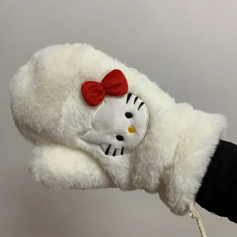 Winter Warm Cartoon Gloves - Soft, Kawaii Hello Kitty Design, Thermal Insulation for Cold Weather, Ideal for Cycling, Outdoor Travel, and Winter Sports - Y2k Style, Decorative Accessories