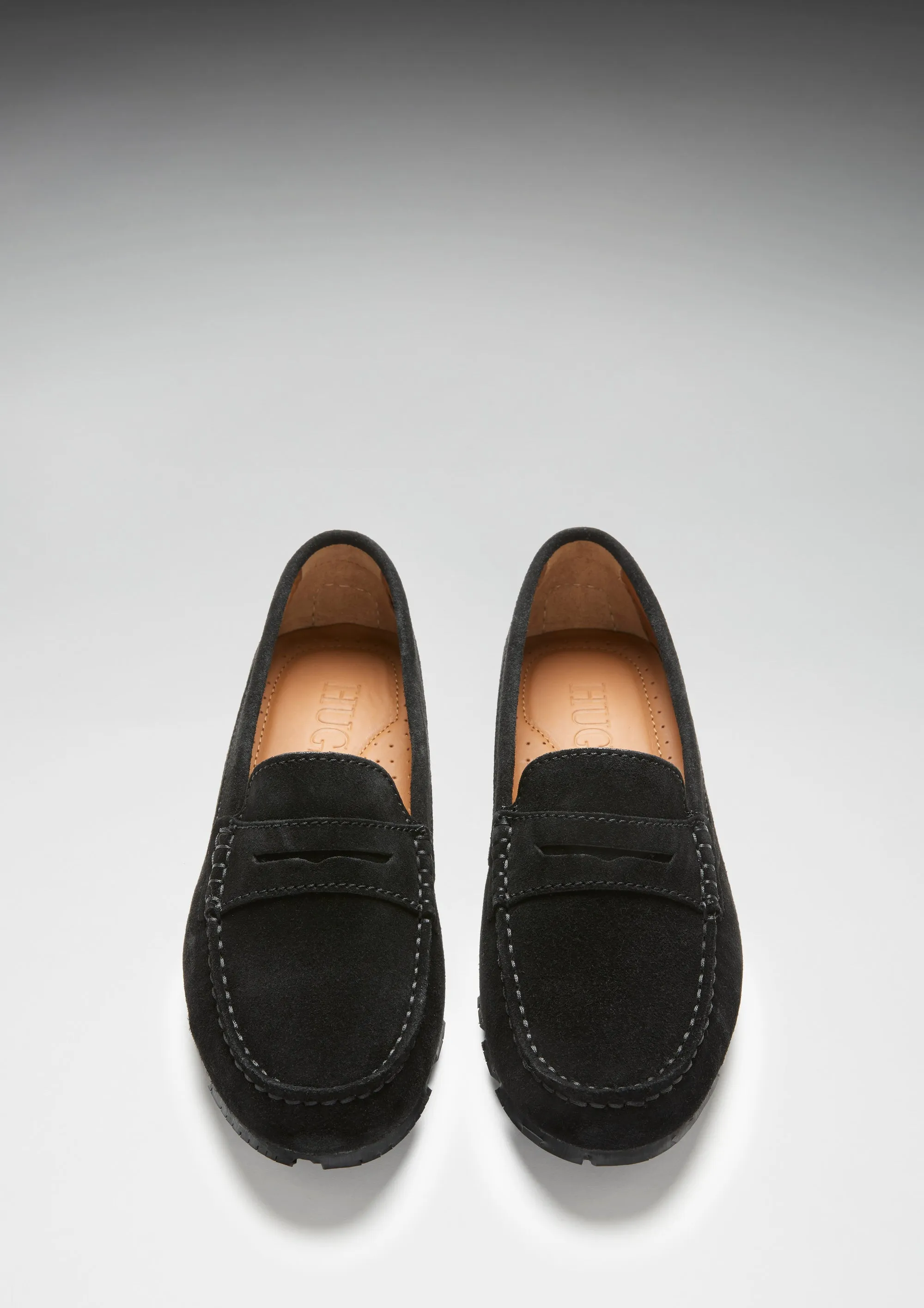 Women's Tyre Sole Penny Loafers, black suede