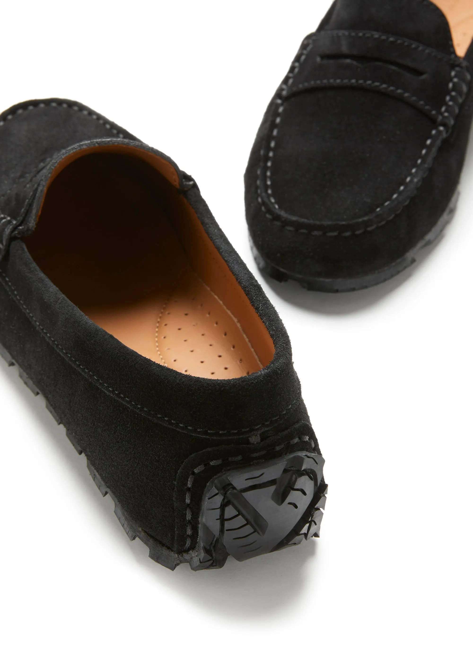 Women's Tyre Sole Penny Loafers, black suede